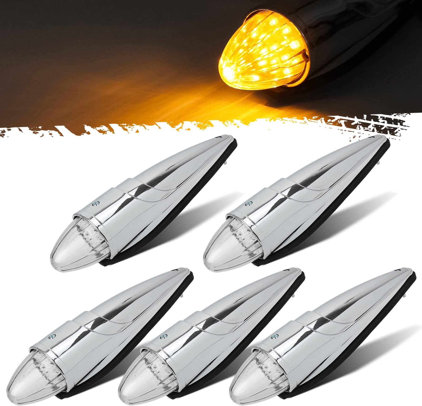 Ricoy 12V 17 LED Amber Cab Marker Clearance Roof Running Top Lights