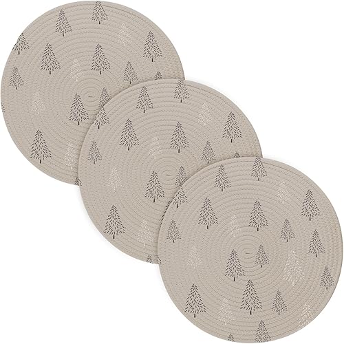 3 Pcs Trivet Pot Holder Christmas New Year Symbols Tree for Hot Pots and Pans 15in Cotton Thread Weave Heat Resistant Pot Holders for Teapot Modern