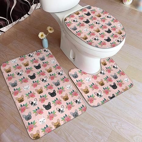 Amazon トイレマット フレンチブルドッグ 犬 柄 フタカバー バスマット3点セット バスルームマッ便座カバー U型 O型 足元マット 台座マット トイレカバー お風呂マット 洗面所マット 速乾 強力吸水 洗える 快適 抗菌 おしゃれ 便座シートカバー 家庭用 ホテル用 トイレ