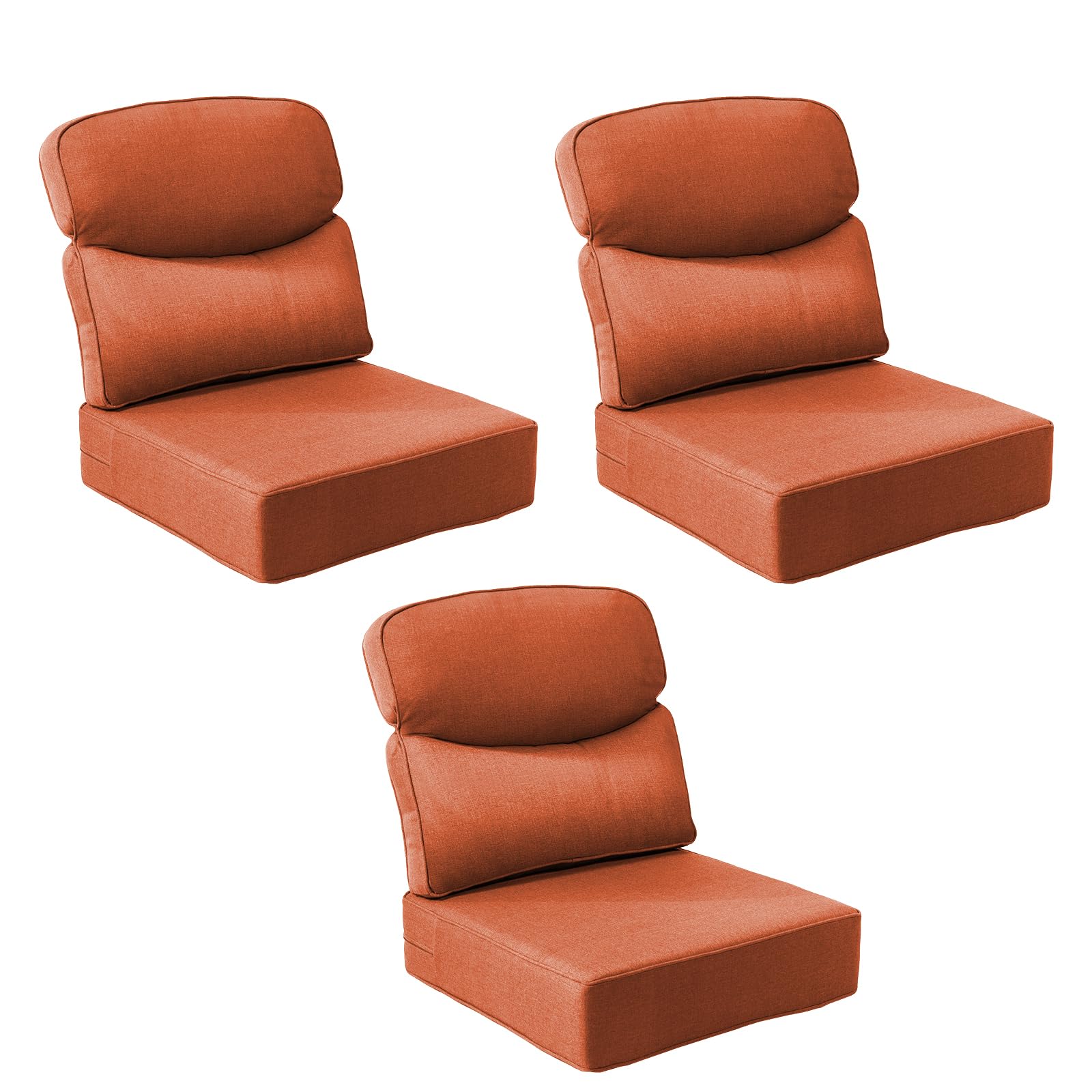Outdoor Cushion Set for Patio Furniture, UV Resistant, Water Resistant - 6 Inch Thick Dual Layer Back Support Cushions– 24x24 Inch Patio Seat Covers for Chair/Sofa/Couch | Orange | 3-Pack |