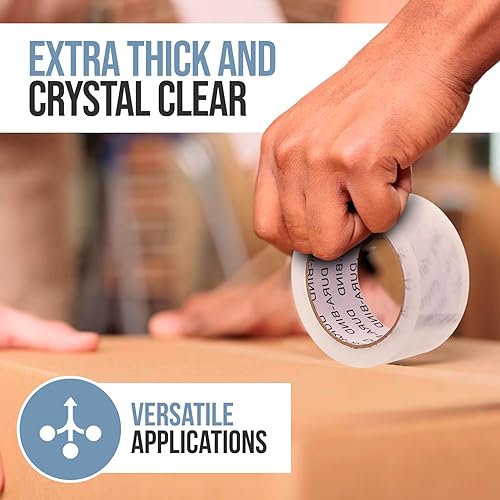 Miniatura 5 de Cinta de embalaje transparente resistente de 1.8 pulgadas x 60 yardas. Cinta transparente resistente para envío, embalaje, mudanza, correo y todo