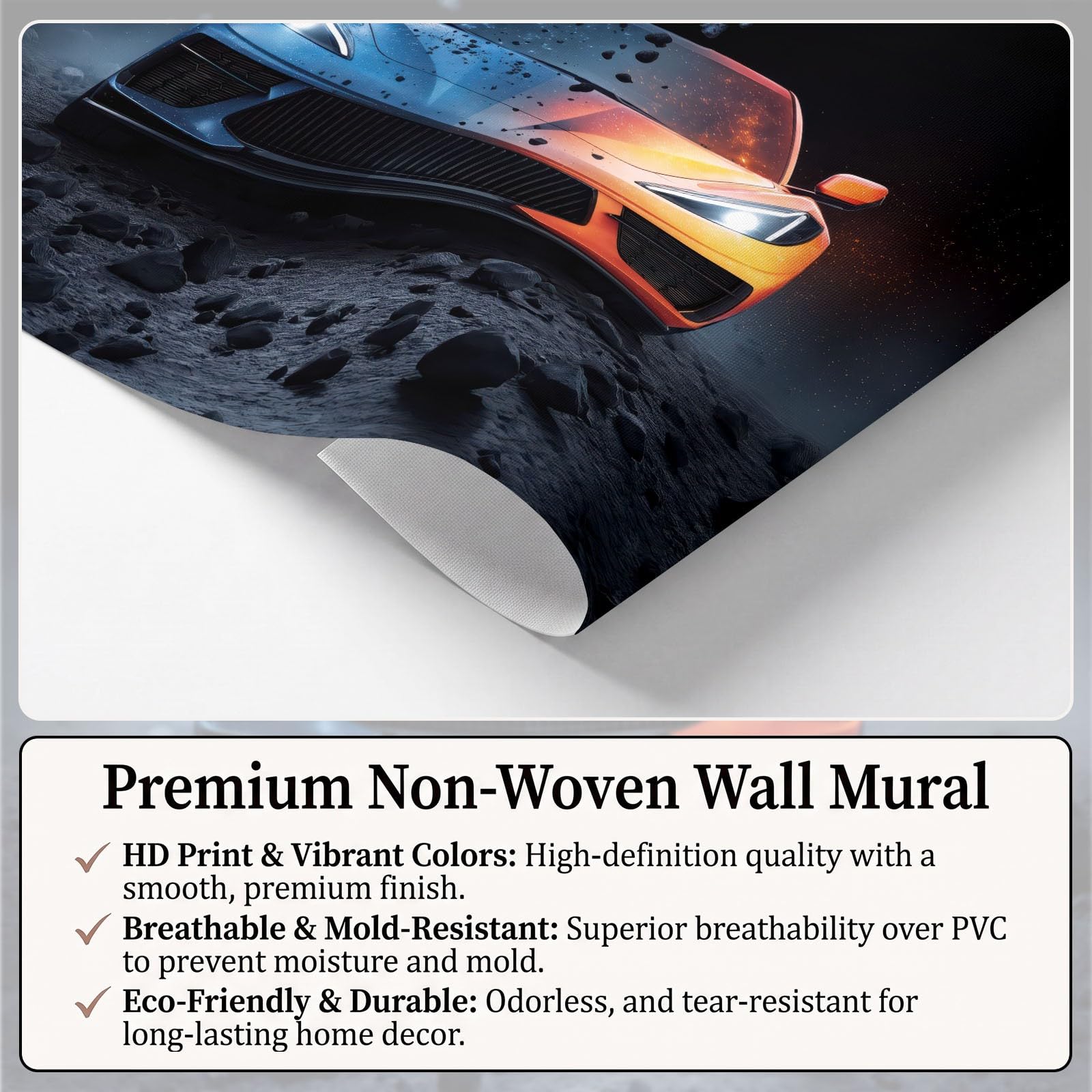 Fototapete Schlafzimmer Wohnzimmer 300x210 cm 3D Sportwagen Fels, Wandtapete Vlies Tapete UV-Beständig Geruchsfrei Vliestapete Panorama Wandbild Wandposter