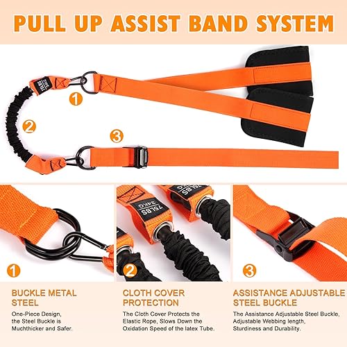 Miniatura 6 de Juego de bandas de asistencia para dominadas, 3 bandas de resistencia de barra de dominadas, peso y altura ajustable, equipo de entrenamiento con