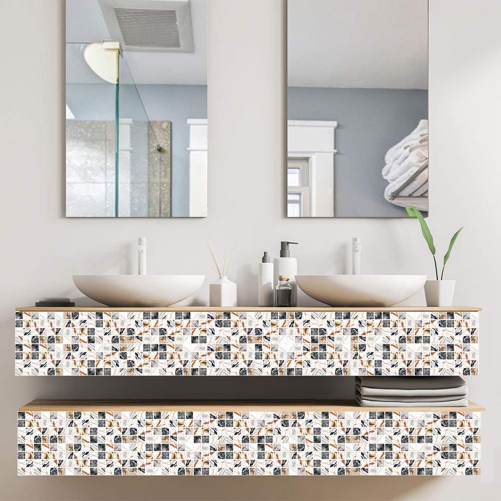 LMYSXAOZ Tile Stickers Black Coffee Marble Stick on Tiles PVC Self Adhesive Wall Durable Peel and Floor Water Proof for Kitchen Bathroom 10x10cm/45 Pcs