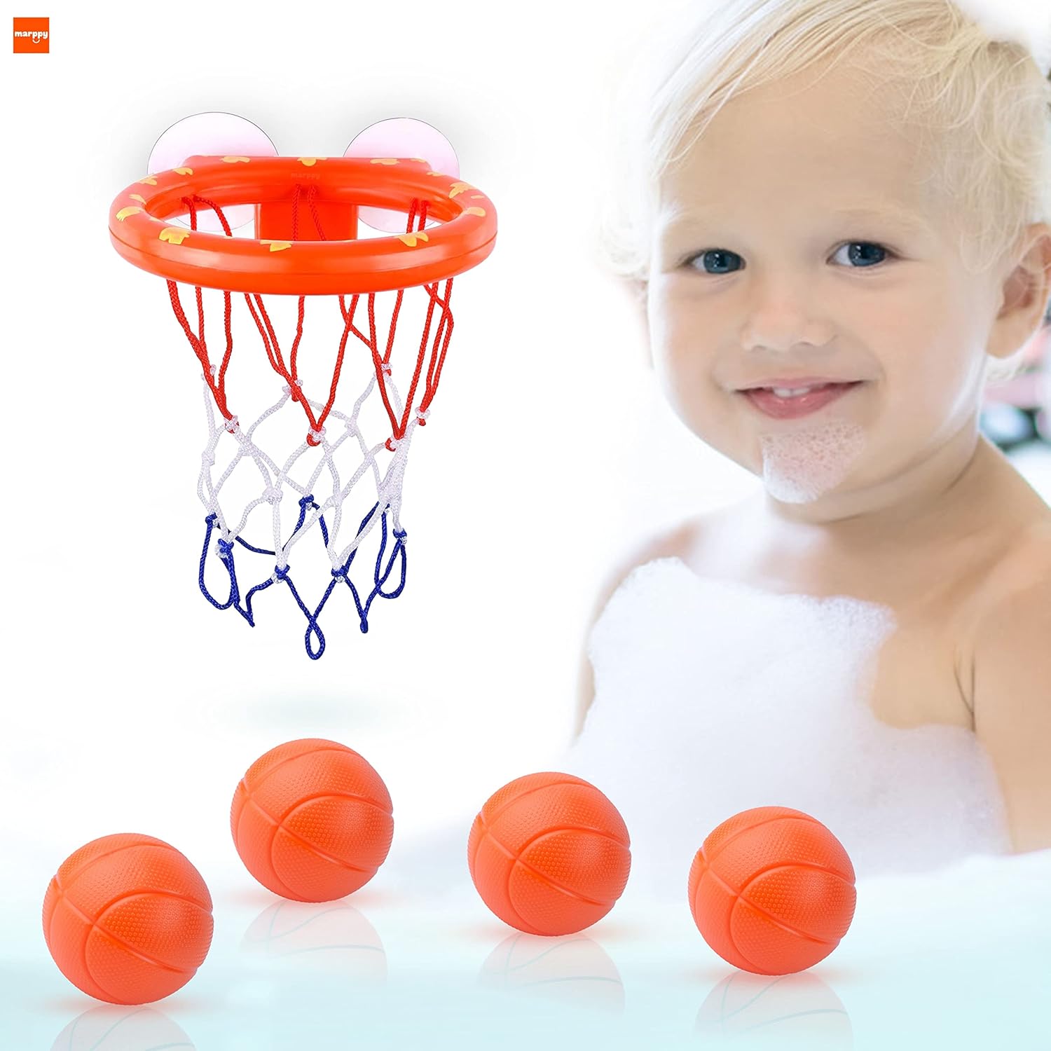 MARPPY Bath Toys, Bathtub Basketball Hoop for Toddlers Kids, Boys and Girls with 4 Soft Balls Set & Strong Suction Cup, Bathtub Shooting Game & Fun Toddlers Bath Toys for Boys or Girls : Toys & Games