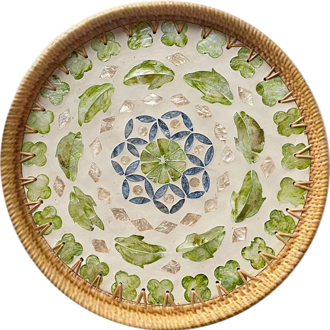 EHERDM Round Rattan Serving Tray 12 Inch Rattan Tray with