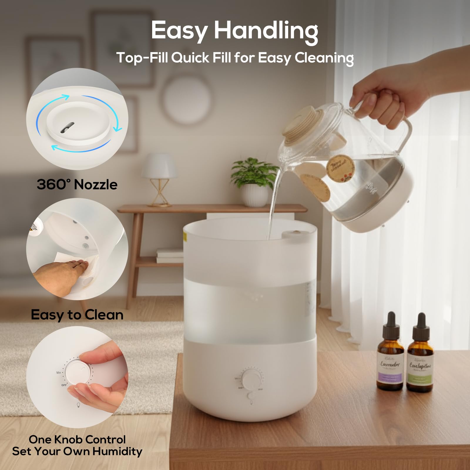 Romon Humidificador Aire 2.5L Blanco, Hasta 28H para humificadores silencioso para Dormitorio, Hasta 28H, Nebulización 360° humidifier aceites esenciales para Plantas, Apagado Automático, 7 luces LED