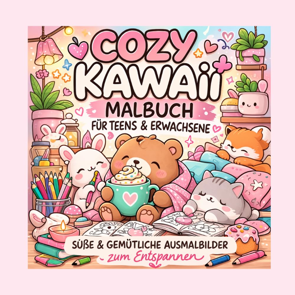 Cozy Kawaii Malbuch für Teens & Erwachsene: Süße und gemütliche Ausmalbilder zum Entspannen: Niedliche Tiere, gemütliche Szenen und entspannende Motive zum Ausmalen