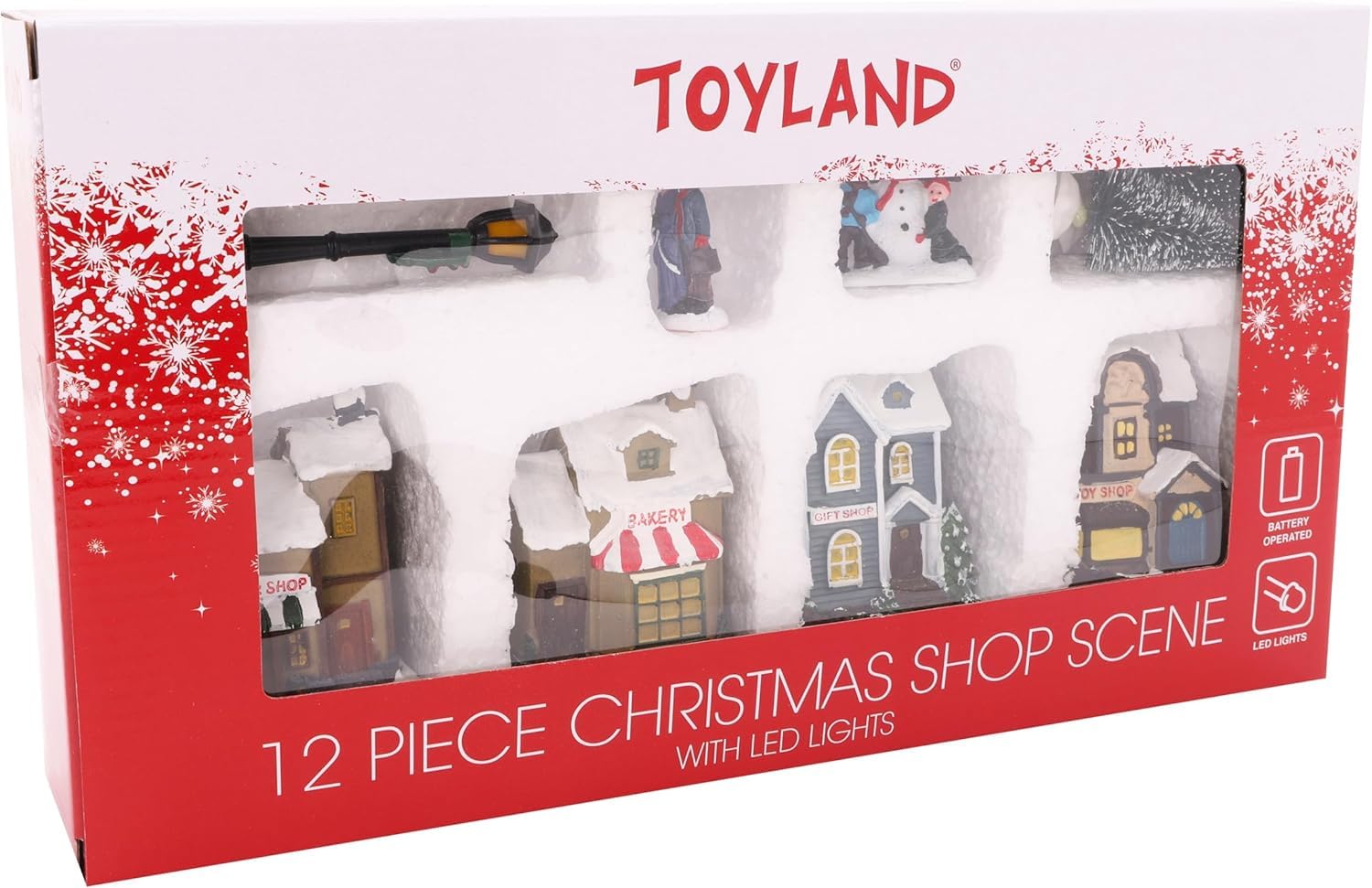 Toyland® Mini Villaggio Di Natale Con Luci LED - Set Negozi 12 Pezzi - Decorazione Natalizia Con Edifici Illuminati - Crea Il Tuo Paese Delle Meraviglie