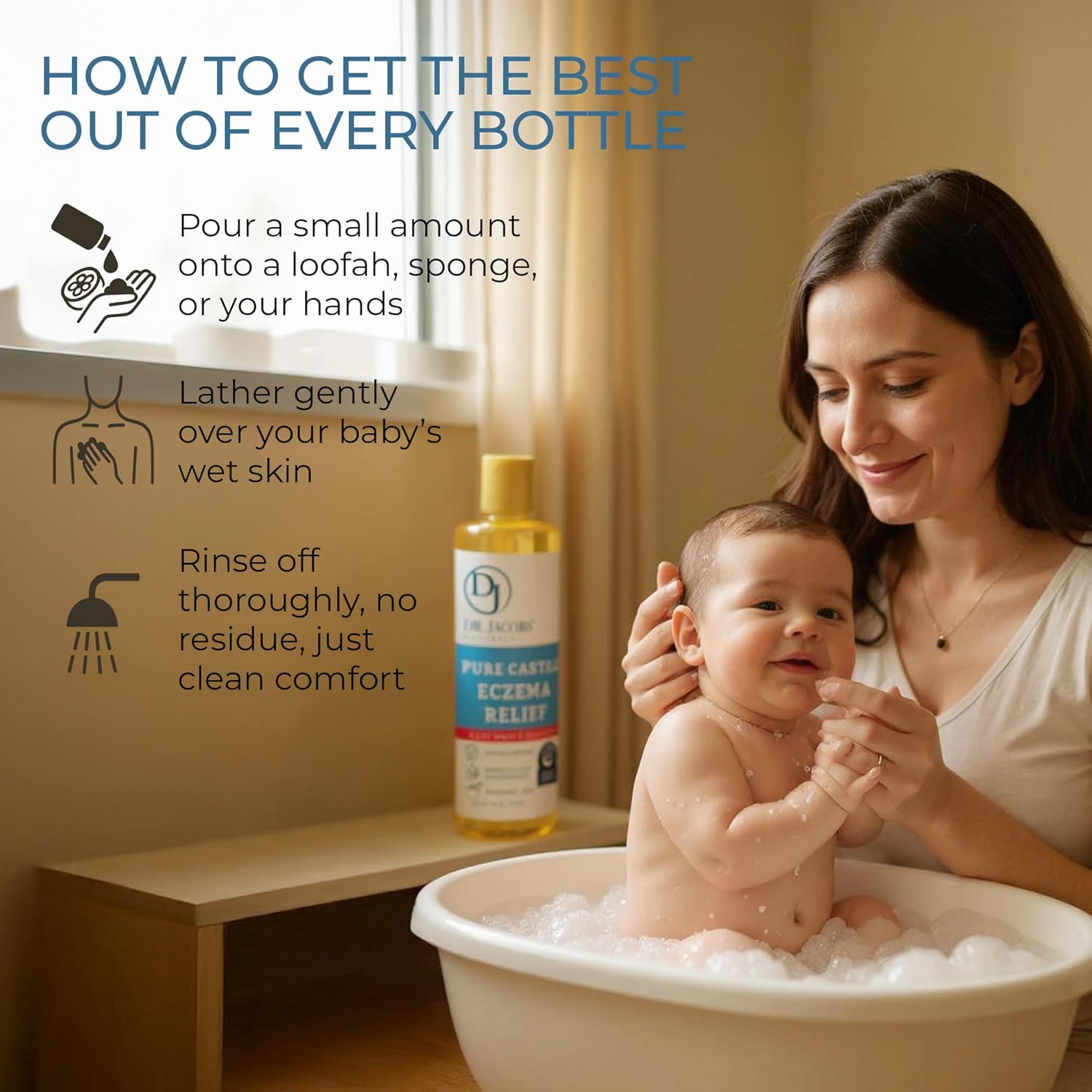 Dr. Jacobs Pure Castile Baby Wash - Effective Body Wash to Relieve Baby Eczema - Gentle Shampoo and Unscented Soap for Sensitive Skin, and Hypoallergenic - 16 oz - Image 6