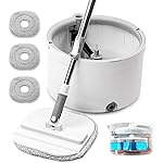 Spin Mop and Bucket with Wringer Set, 360 Spinning Mop Bucket with Separate Dirty and Clean Water System with 3 Microfiber Mop Pads and 52 Stainless Steel Adjustable Handle for Floor Wall Cleaning
