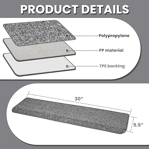 Miniatura 36 de Alfombra antideslizante de punta redondeada para escaleras, almohadillas para escaleras interiores, autoadhesivas, antideslizantes y lavables