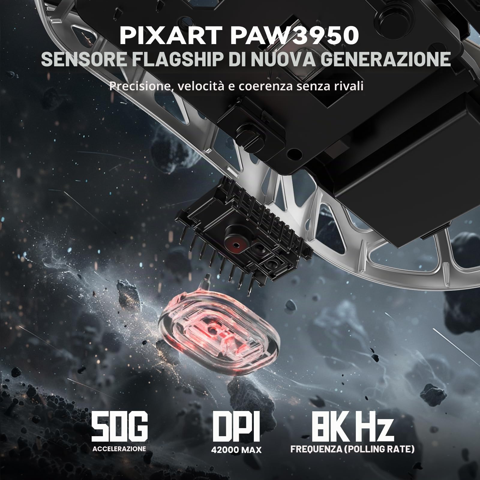 ATTACK SHARK R2PRO 45g SUPERLIGHT Gaming Mouse in Lega di Magnesio, PixArt PAW3950, 42000DPI, Wireless 8000Hz Tasso di Polling, G502 Mouse da Gioco, 2.4G/BT/Cablato, con Cavo a Spirale, PC/Mac, Bianco