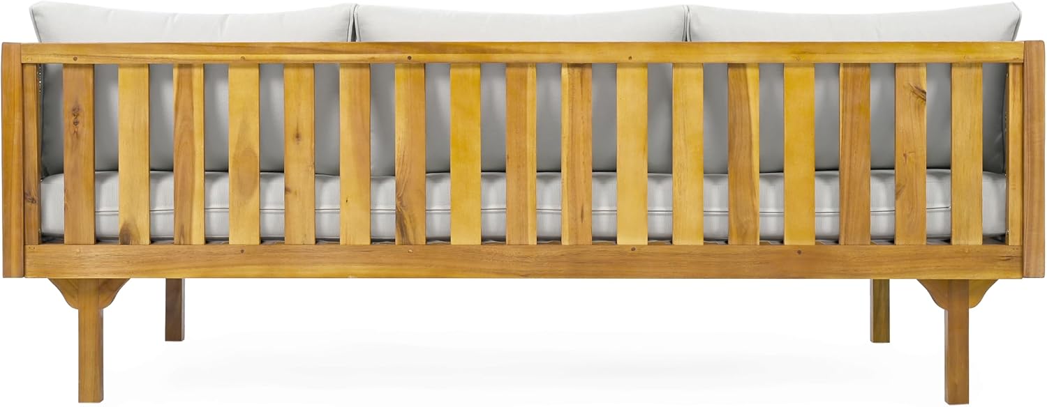 Merax 67.5" Outdoor Patio Daybed 3 Seater Sofa Bed,Acacia Wood Frame with Rattan Arm,Cushion & Pillow for Pool