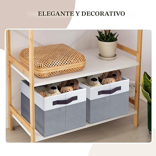 Miniatura 6 de Paquete de 4 cestas grandes de almacenamiento de armario para estantes, organizadores de armario de tela y almacenamiento con asas para organización