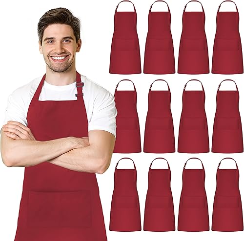 Adjustable Bib Apron 100% Polyester Kitchen Aprons Waterdrop Resistant Aprons with Adjustable Strap, Pockets & Long Ties