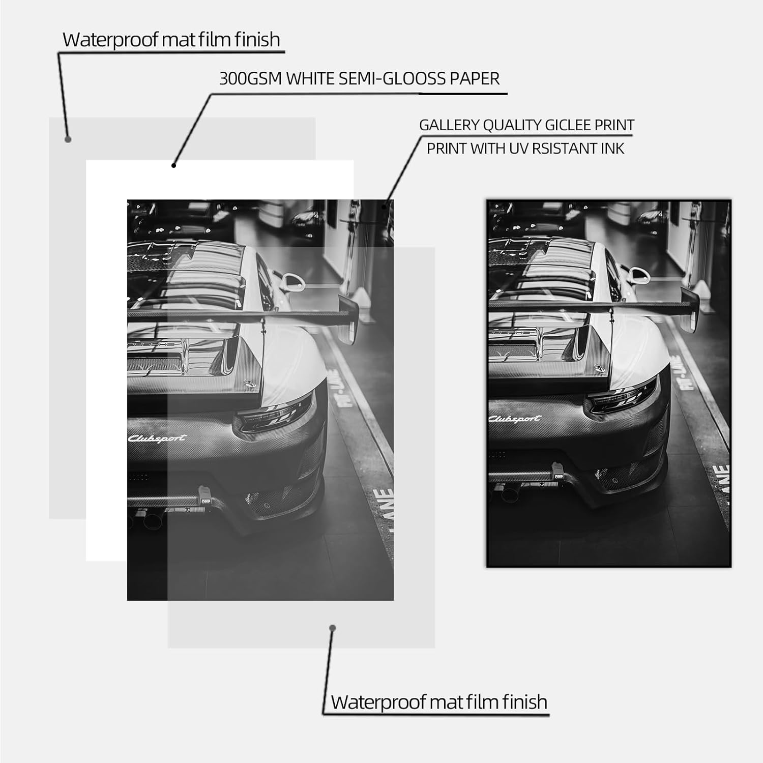 Car Poster Wall Art Decor 911 Classic Vintage Posters, Black and White Print Painting Pictures For Men Living Room Bedroom Wall Aesthetics Decoration Unframe 8X12inches…