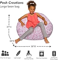 Vista 56 de Posh Creations - Puff para niños, adolescentes y adultos, incluye funda extraíble y lavable a máquina, tamaño grande de 38 pulgadas, lona con diseño