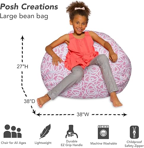 Miniatura 321 de Posh Creations - Sillón puff para niños, adolescentes y adultos, incluye funda extraíble y lavable a máquina, grande de 38 pulgadas, piel de conejo