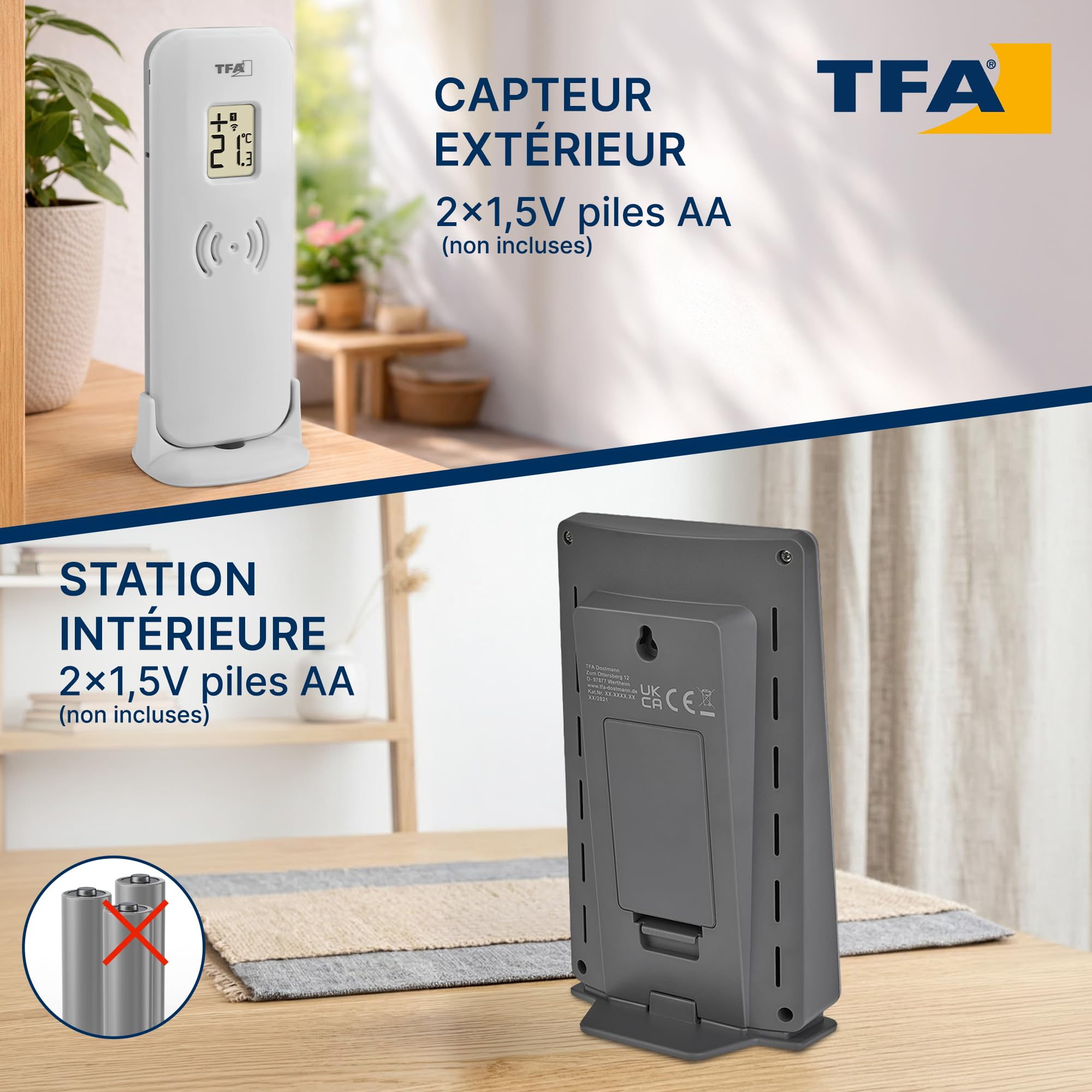 TFA Dostmann Station météo sans fil Weather Jack, 35.1166.54, température extérieure/intérieure, capteur ext, prévisions météo, avec suggestions de vêtements, argenté