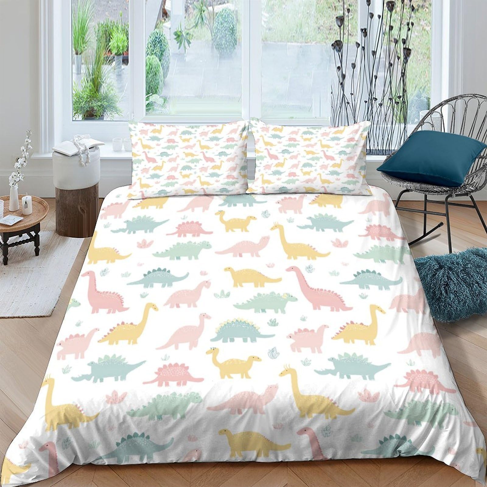Ctjqhvkz Style-4 3D Printed Pastel Dinosaur Fitted Sheet Microfiber Soft Breathable Animal Bed Cover For Bedroom Dorm Mattress Decor Single（135X200cm）