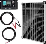 【50W Panneau Solaire 12V Kit】DERUXI 50Watt Monocristallin Panneaux Solaires Set: 50W 12V Panneau Solaires+10A PWM Régulateur de Charge, 4 Pcs Solaire Câble, Panneau Solaire Camping Car Toits Bateau - 1