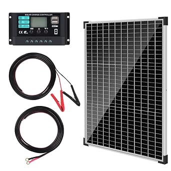 50 W Solar Panel 12 V Kit DERUXI 50 W 12 V Caravan Solar Panel Kit Monocrystalline Solar Panel 50 W with 10 A Solar Charge Controller + 4 Pieces 5 ft Extension Cable PV Module Solar Panels for Caravan RV Camper Boat