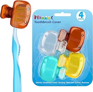 Hxezoc 4 Pack Toothbrush Covers Toothbrush Holders Toothbrush Protector Cap Brush Pod Case Protective Portable Plastic Clip for Household Travel, School, Bathroom, Camping, Business