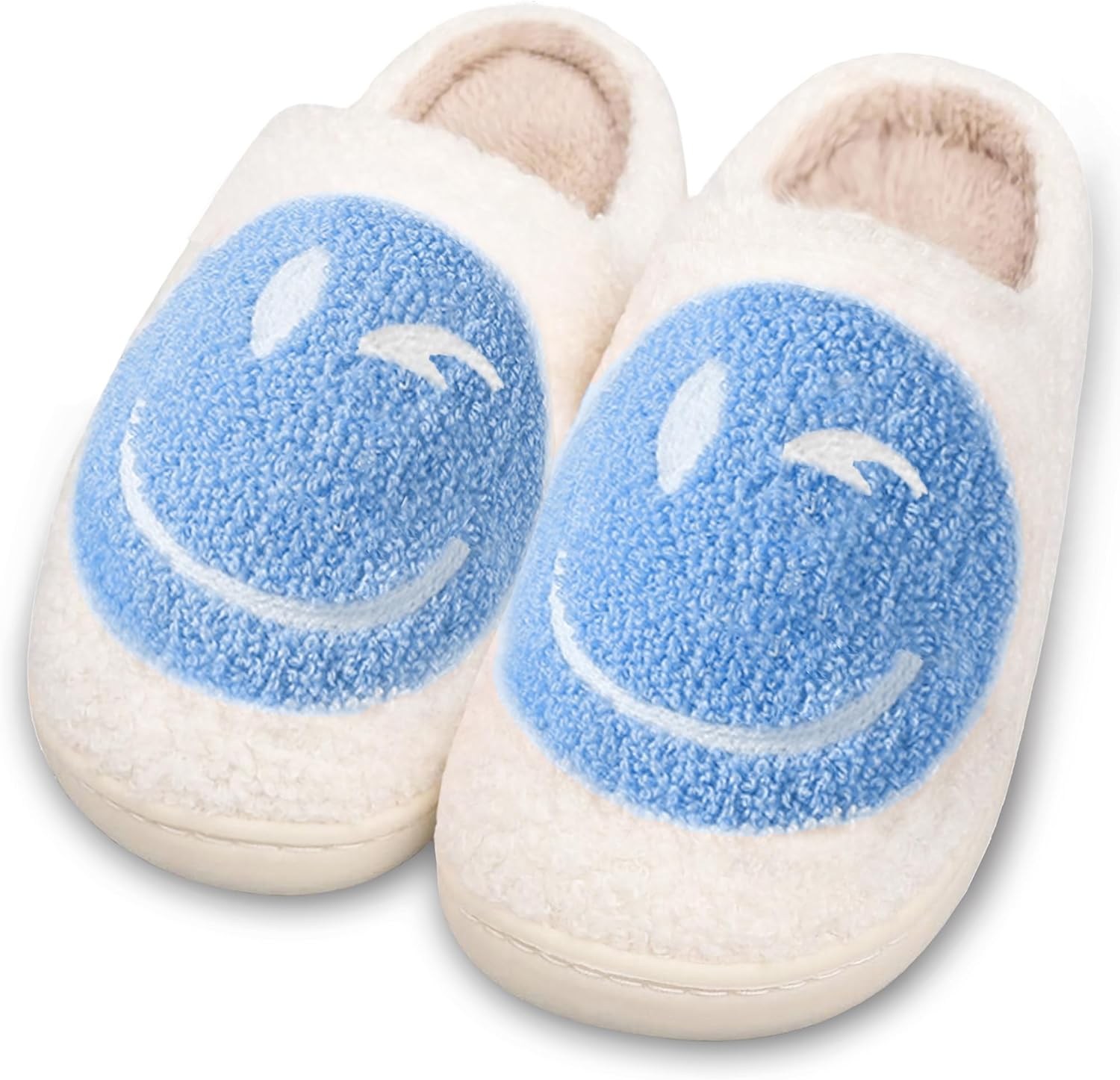 Smile Face Slippers for Women and Men, Retro Comfy Warm Soft Fuzzy Plush Slip-On House Shoes Funny Cute Happy Smile Home Winter Warmies Pillow Cloud Memory Foam Fluffy Slipper for Indoor & Outdoor