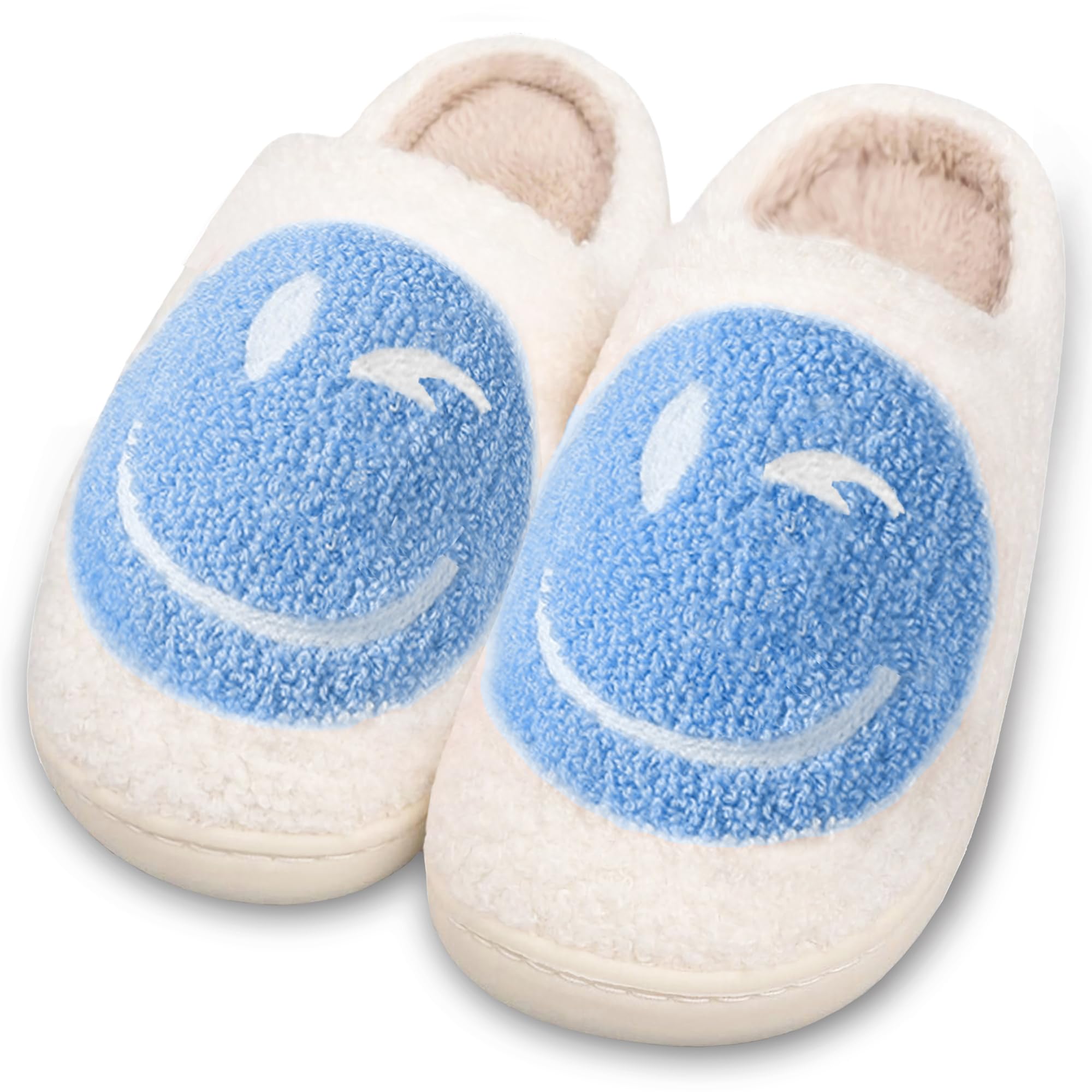 Smile Face Slippers for Women and Men, Retro Comfy Warm Soft Fuzzy Plush Slip-On House Shoes Funny Cute Happy Smile Home Winter Warmies Pillow Cloud Memory Foam Fluffy Slipper for Indoor & Outdoor