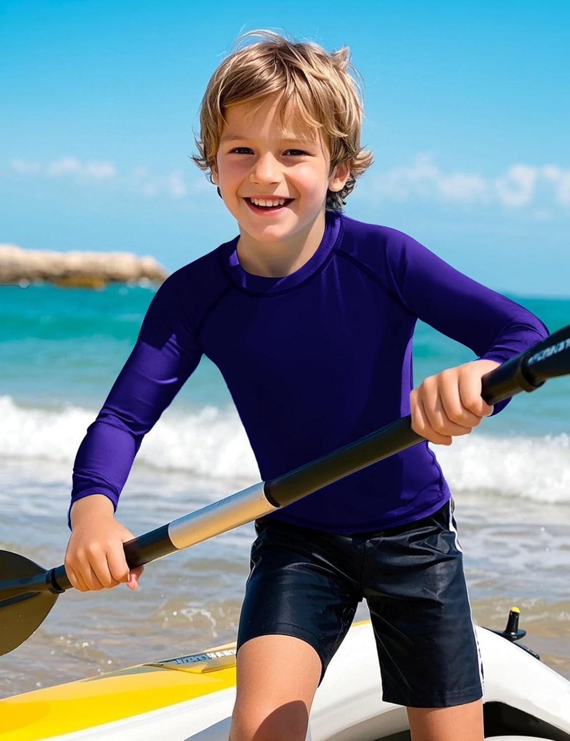 Auranso Boys Rash Guard Swim Shirt UPF 50+ Long Sleeve Sun Protection Quick Dry Shirt - Image 3