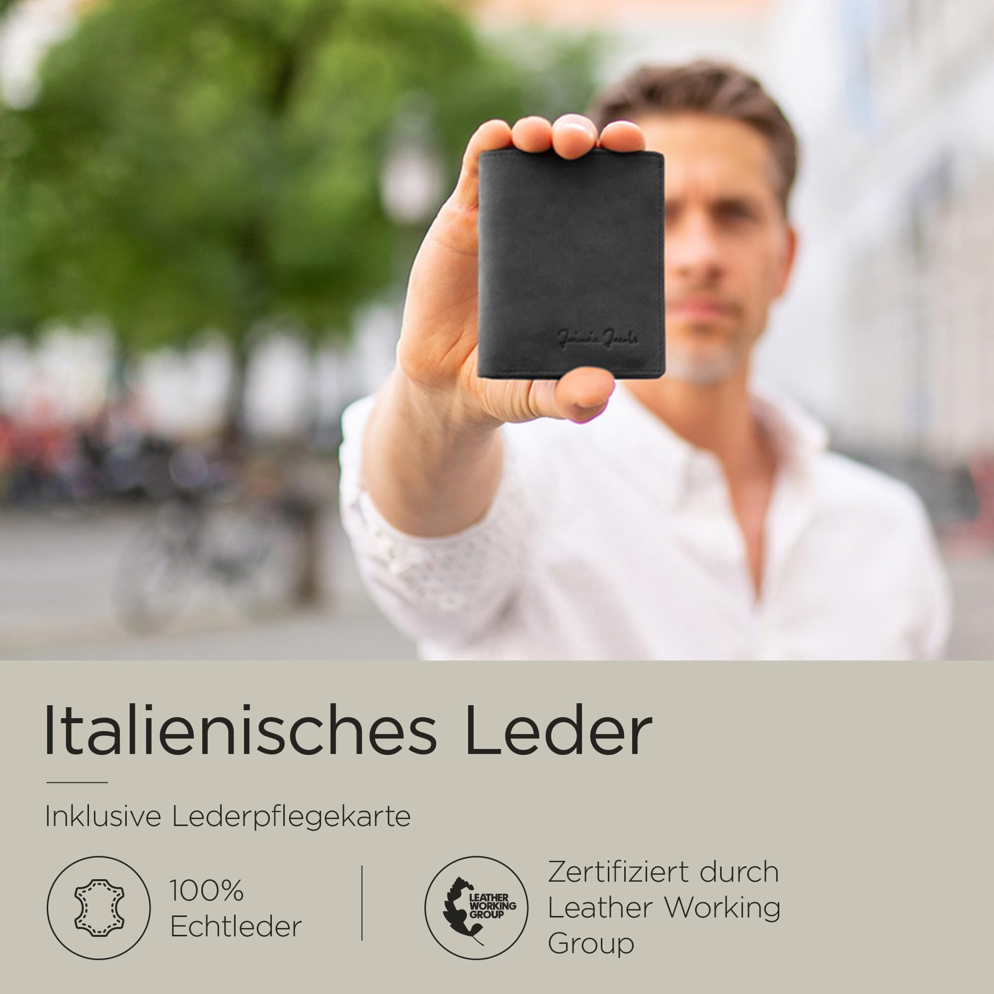 Jaimie Jacobs Slimstar Slim Wallet RFID & Münztasche (Büffelleder Schwarz) | Dünner Geldbeutel, hochformat, bis 11 Karten, 3 Schnellzugriff-Fächer, Geldscheine, kleine Münztasche, TÜV-RFID-Schutz