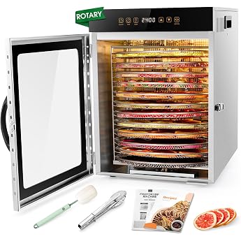 kwasyo dehydrator stainless steel double fan 720   efficient dry dehydrator 12 levels rotate recipe book for meat fruit vegetables herbs 1000 w