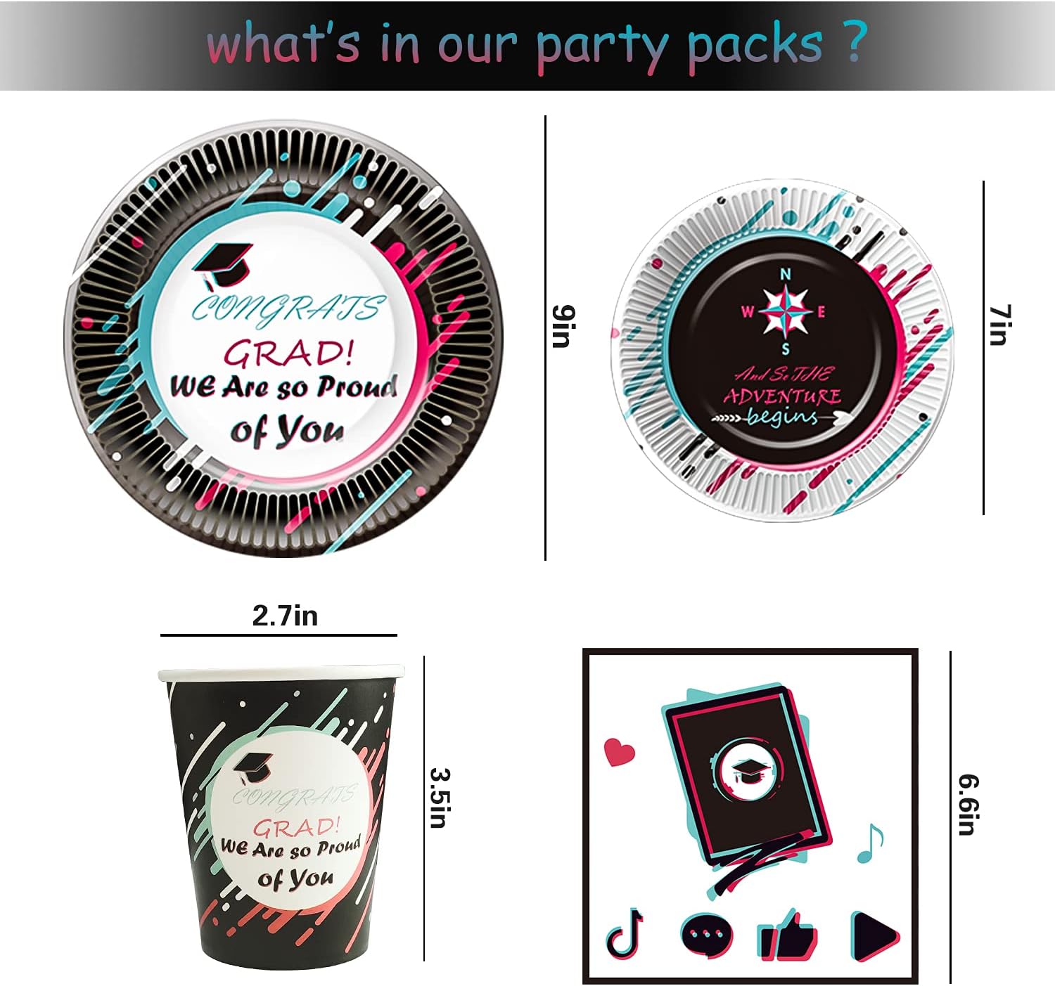 Graduation Party Supplies 2021 - Graduations Tableware Set Including Grad Banner, Paper Plates, Cups, Napkins, Balloons, Tablecloth, Cutlery, Straws, for Graduation Decorations 2021 | Serves 24: Kitchen & Dining