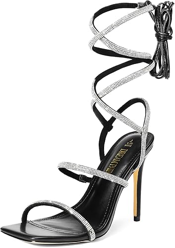 DREAM PAIRS Sandalias de tacón alto para mujer Sandalias de tacón alto estilo gladiador sexy con punta cuadrada y puntera abierta