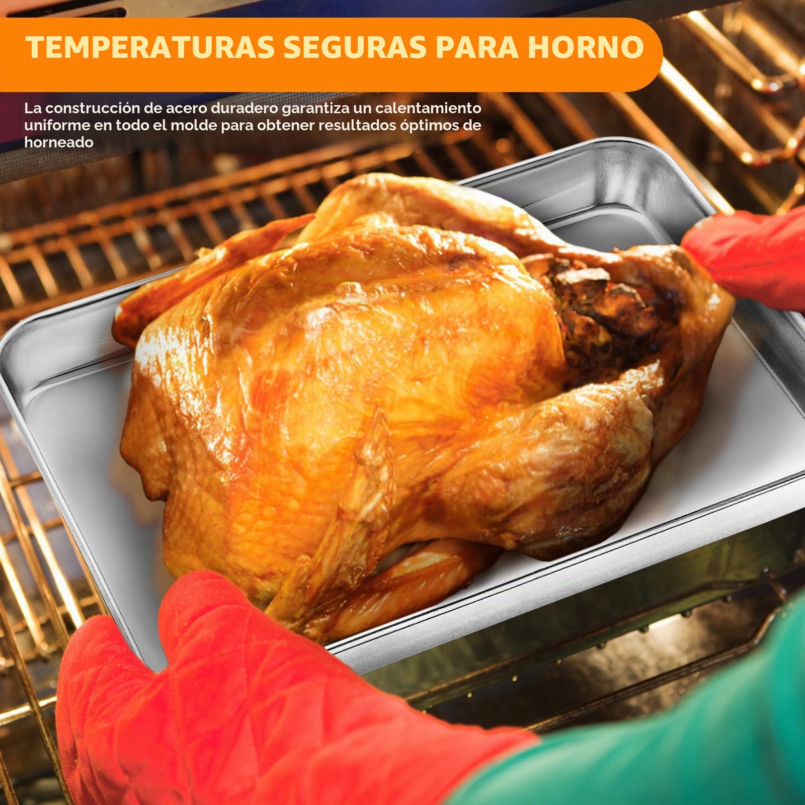 Essentials - Juego de 4 bandejas rectangulares de acero inoxidable para horno, fácil limpieza, no tóxicas, sin óxido, aptas para lavavajillas (tamaño grande)