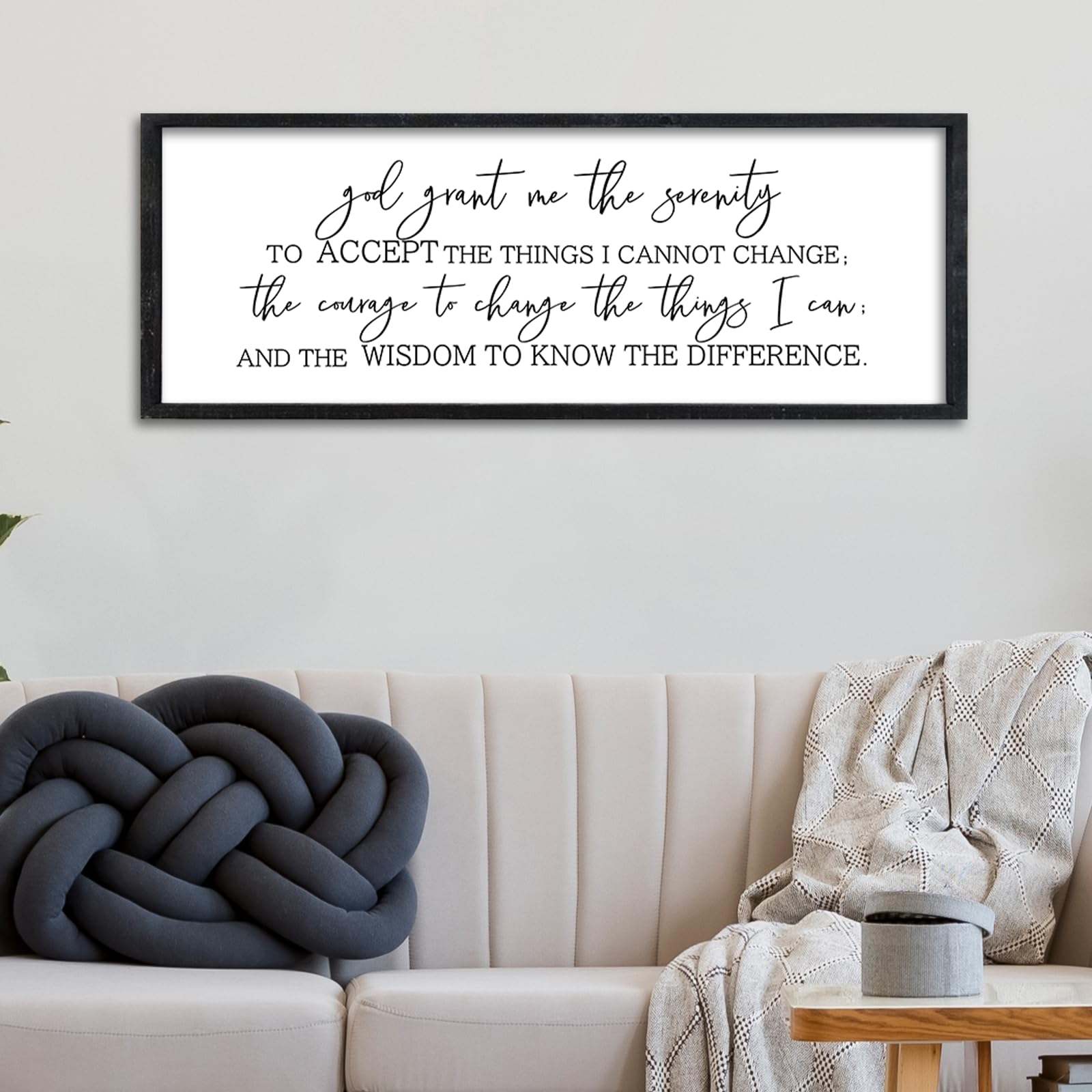 Surfapans Serenity Prayer Wall Art 32"×12" God Grant Me The Serenity Courage Wisdom Sign Wall Decor Bible Verse Large Wood Framed Hanging (Black)