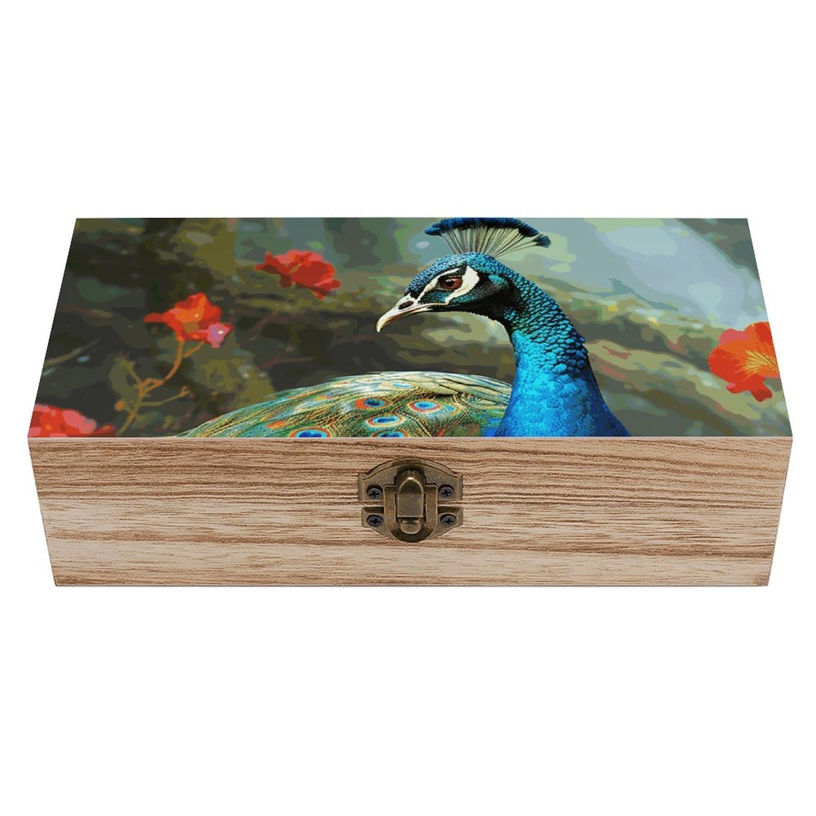 NONHAI Wooden Storage Box Colorful Peacock Wood Gift Box with Hinged Lid Vintage Decorative Jewelry Boxes Memory Box for Jewelry Art Hobbies Home Storage Treasure Keepsake Gift 7.9''x3.9''x2.3''