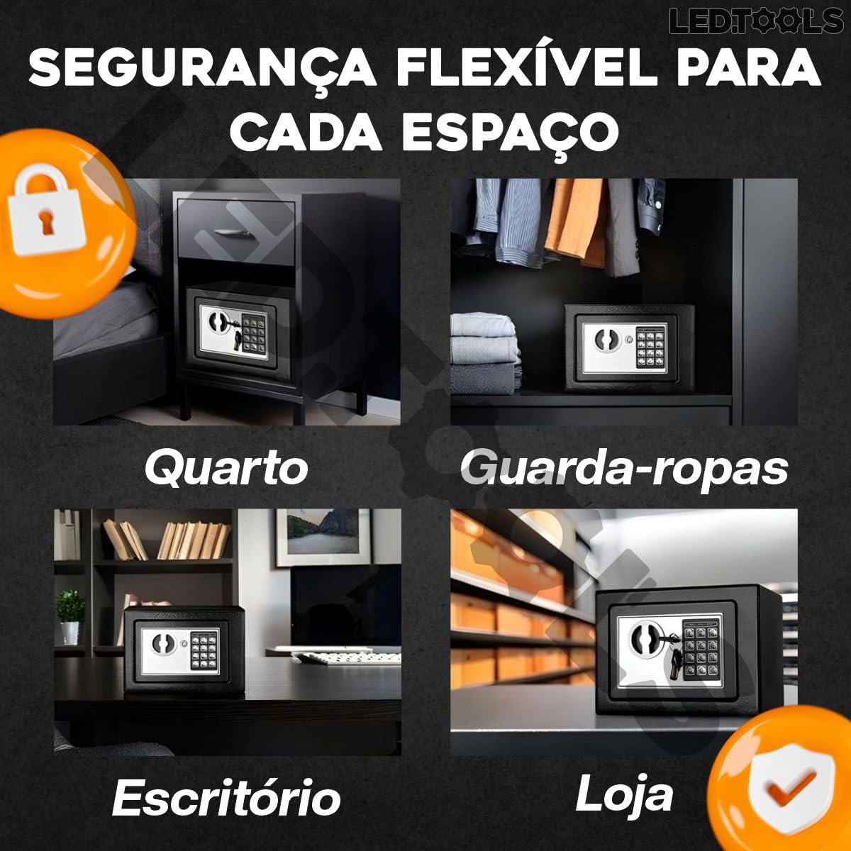 Cofre Eletrônico Teclado Digital + 2 Chaves Segurança Máxima (Preto)