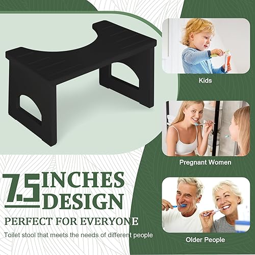 Miniatura 6 de Taburete de inodoro plegable, taburete de 7 pulgadas para baño, taburete de inodoro de bambú para adultos, taburete plegable para sentadillas con