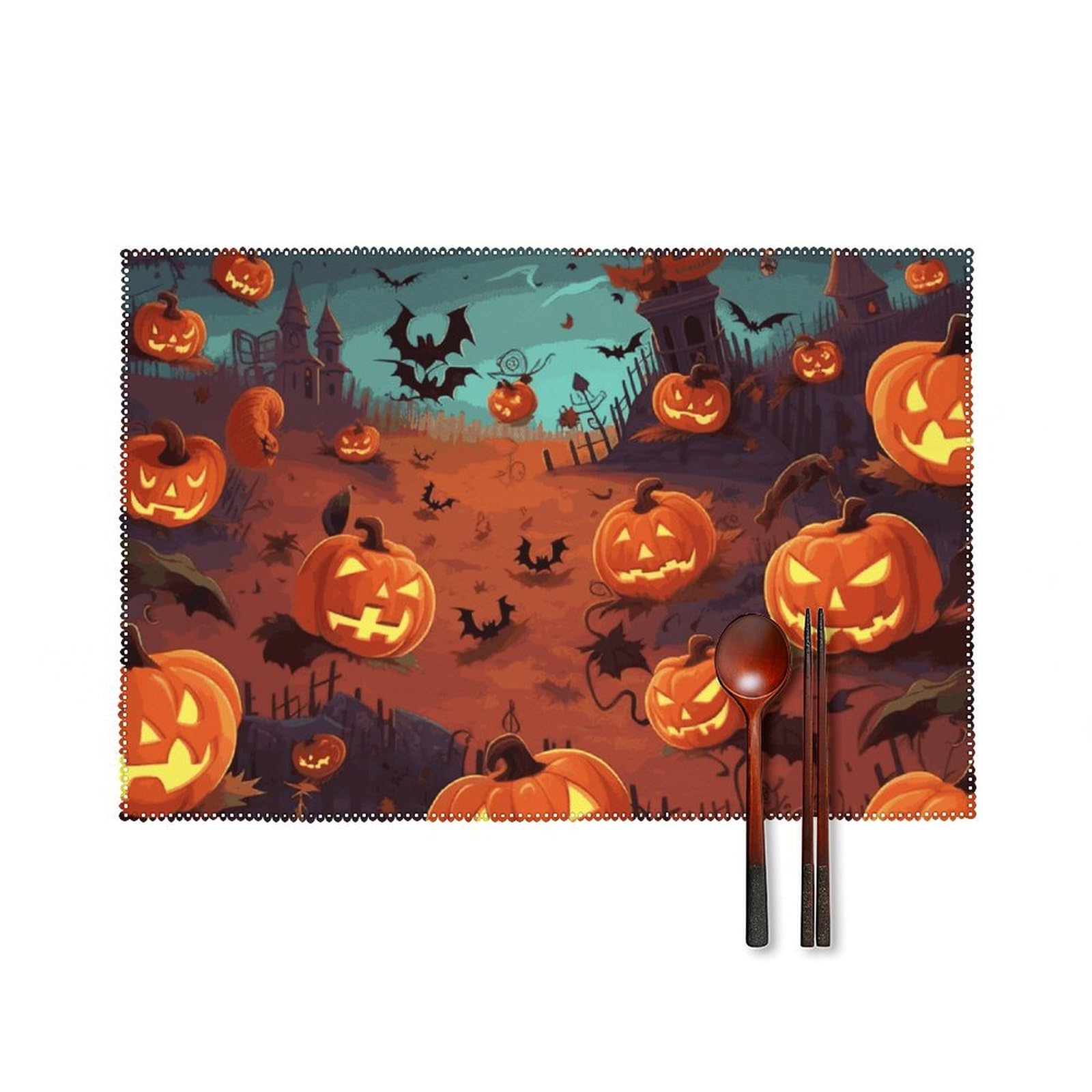 Sets de table Halloween anti-tache en toile pour table propre