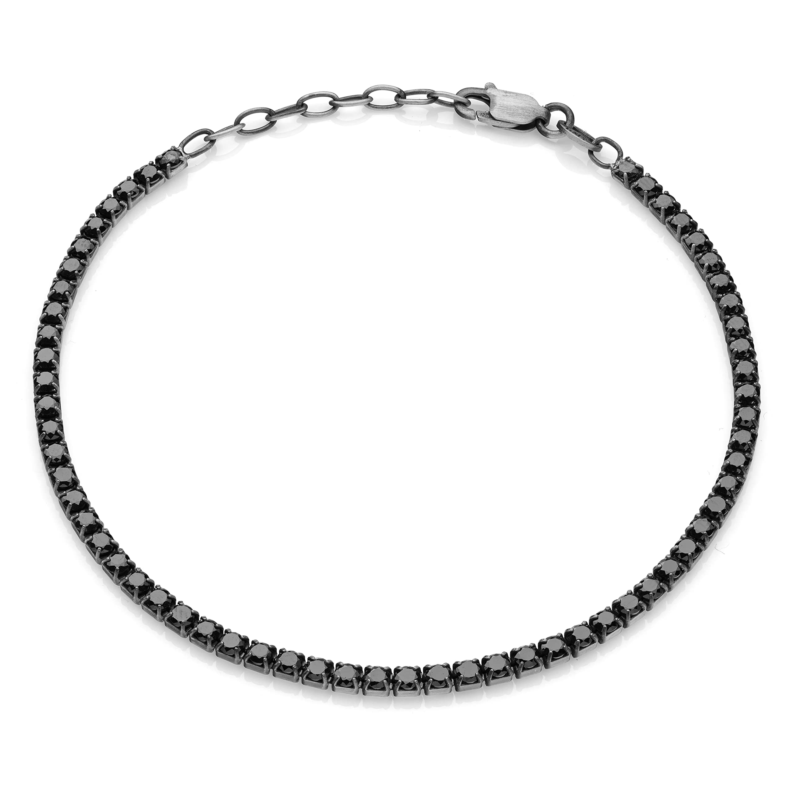 AKA Gioielli® - Tennis Armband Herren 925 Silber Oxidiert mit Schwarz Cubic Zirkonia im Diamantschliff, verstellbare Länge