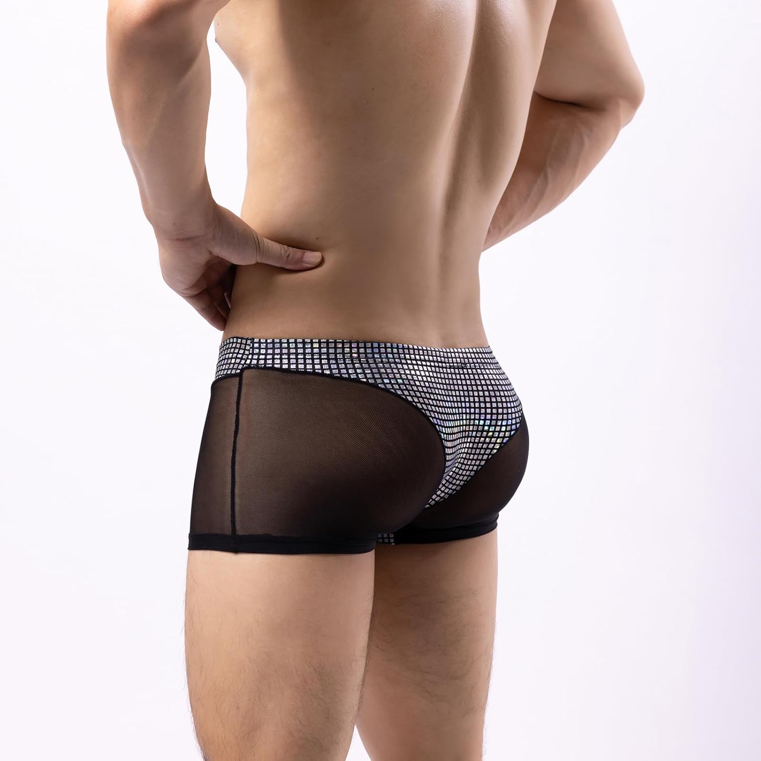 Evankin Mens Sexy Boxer Briefs Glitter Lingerie See Through Mesh Underwear Breathable Boxers Panties with Bulge Pouch - Image 4