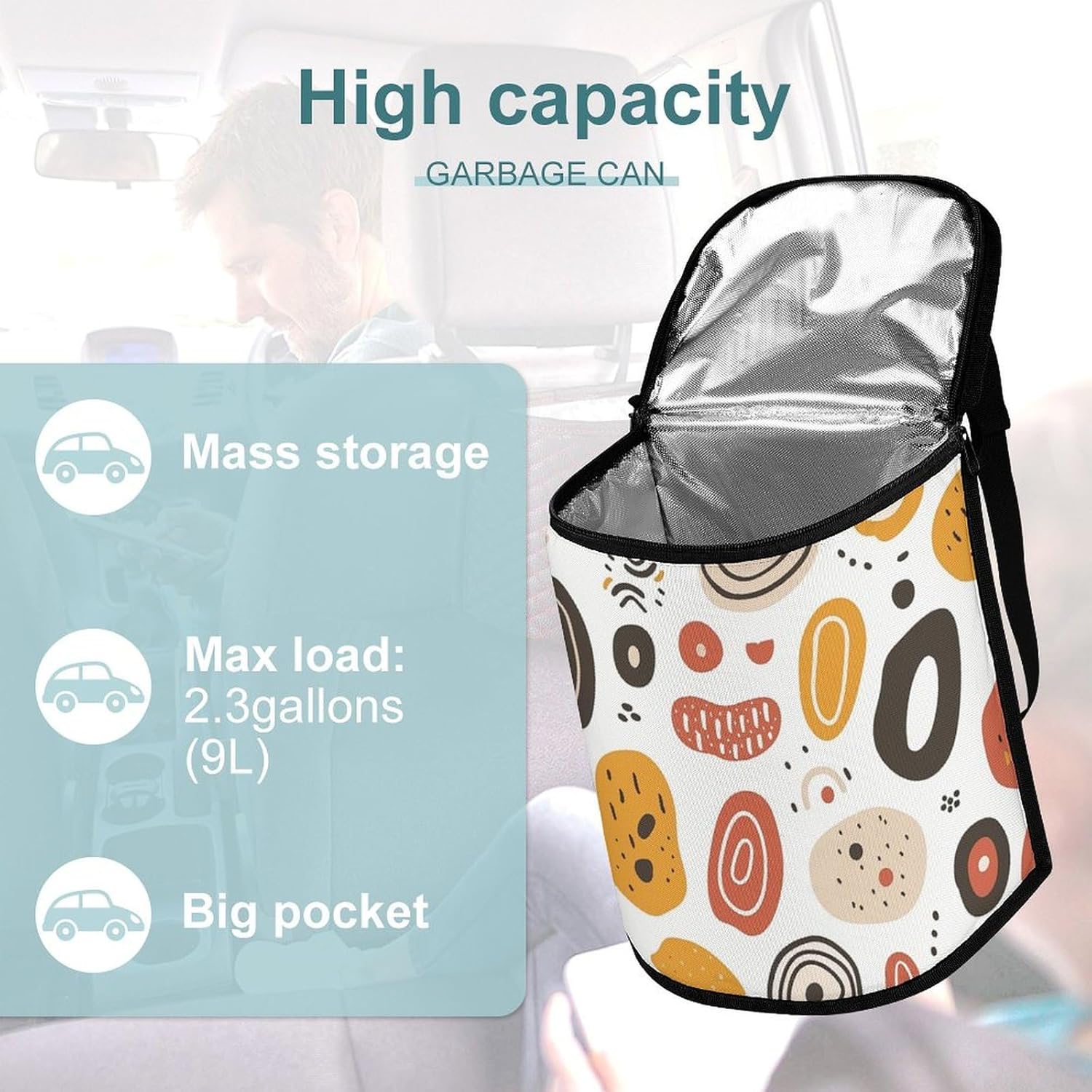 Car Trash Can Warm Color Abstract Image Printed Car Organizer Car Accessory Interior Car Garbage Can with Lid