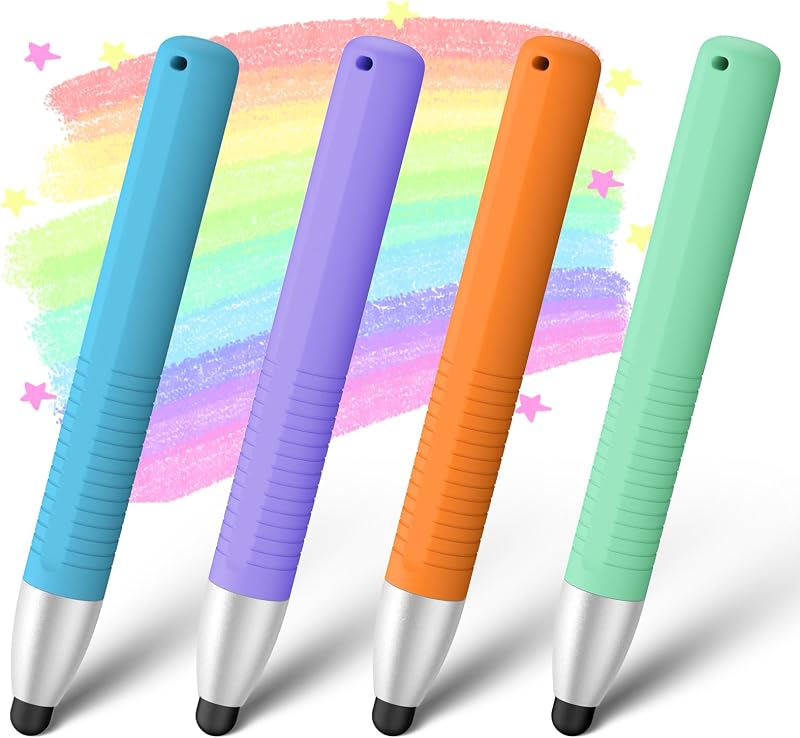 4 Pack Friendly Pens for Touch Screens, Stylus Pens Compatible with Kindle, iPad, iPhone, Tablets (Blue+Purple+Orange+Green)