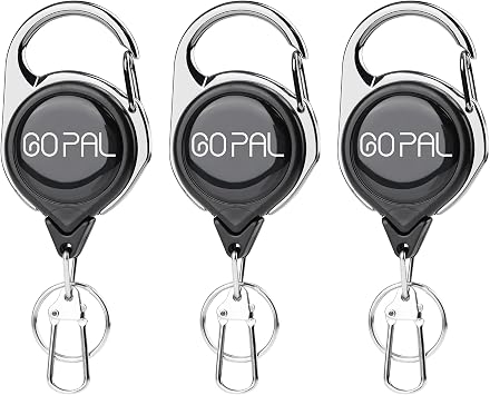 Go Pal 3Pack Fly Fishing Zinger Retractor Retractable Keychain with 27.5" Durable Cord Badge Reel Lanyard - Fishing Rod Tether Fly Tying Equipment