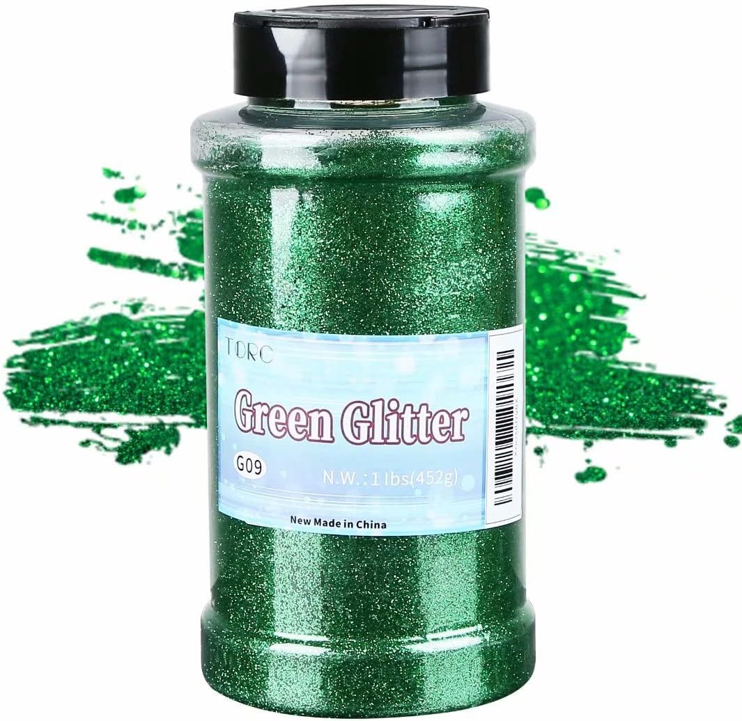 TORC Emerald Green Fine Glitter 1 Pound 16 OZ Christmas Glitter Powder for Tumblers Resin Crafts Slime Cosmetic St. Patrick's Day Decor