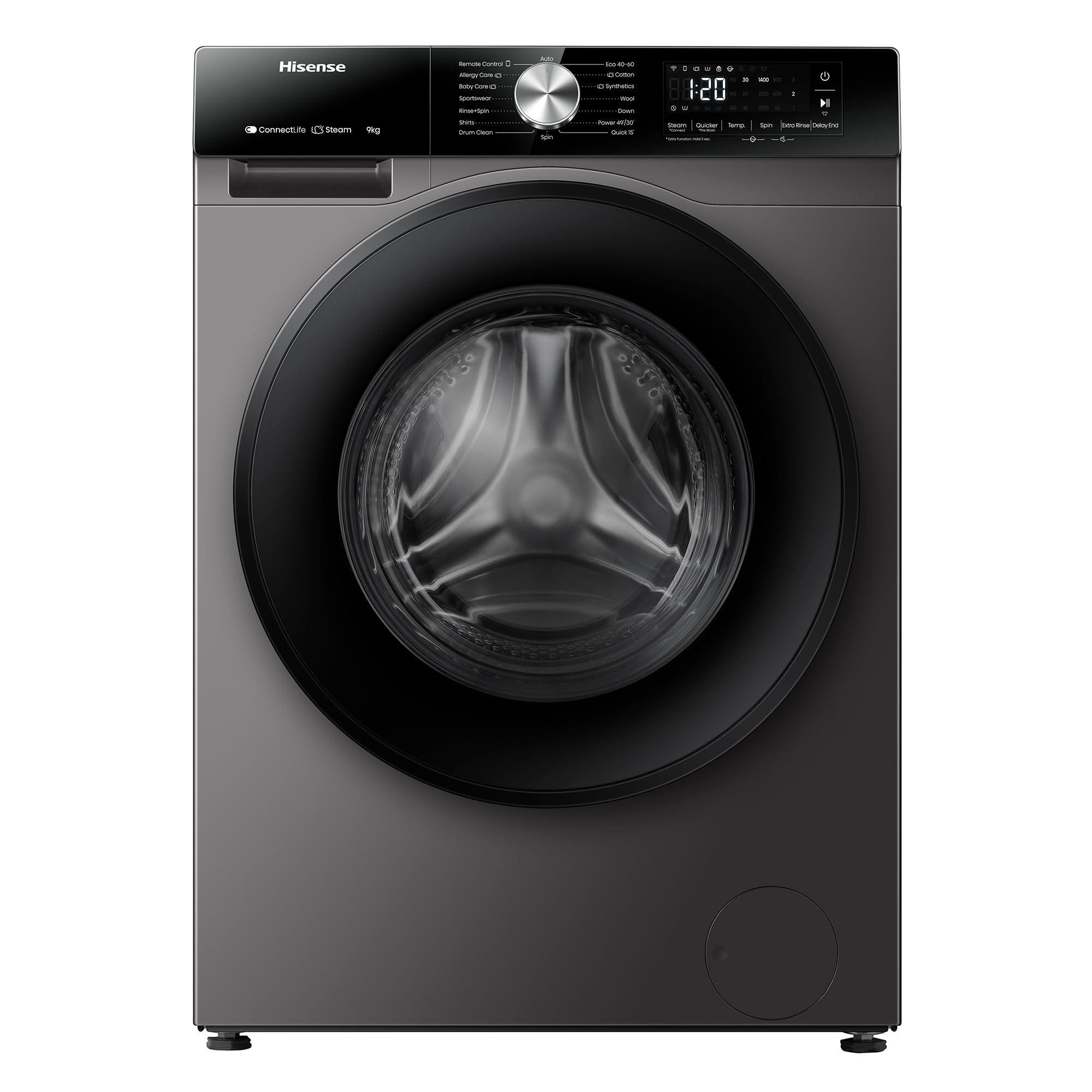 Hisense WD3S1043BT 10/6kg Fully Automatic Washer & Dryer with Invertor Motor,1400 RPM, Steam Refresh & Allergy Care Program, Drum Clean, Pause & Ad Function, Drum Clean, Titanium Grey