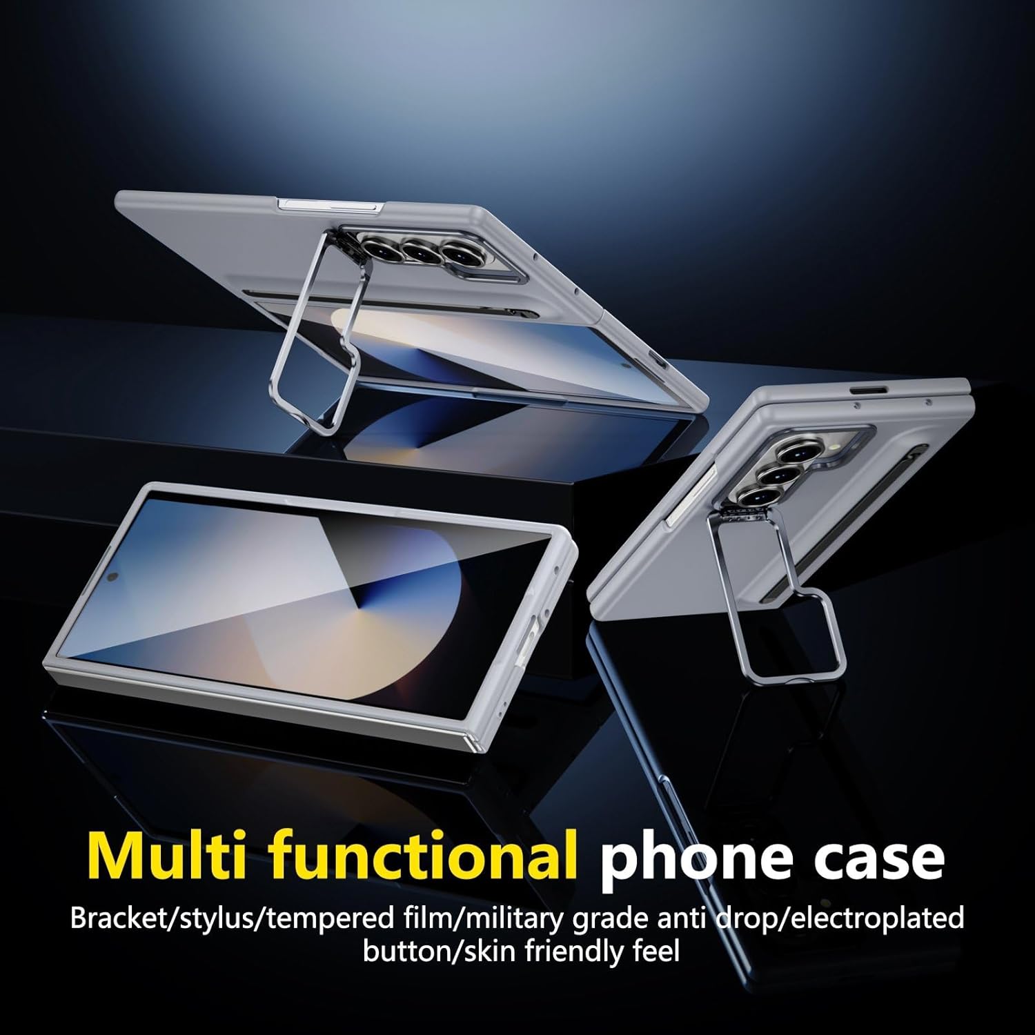 for Samsung Galaxy Z Fold 6 Protect Case with Slim S Pen Slot & Capacitance Pen, Lens Stand and Bulit-in Screen Protection Full Body Drop Fall Protection(Grey)