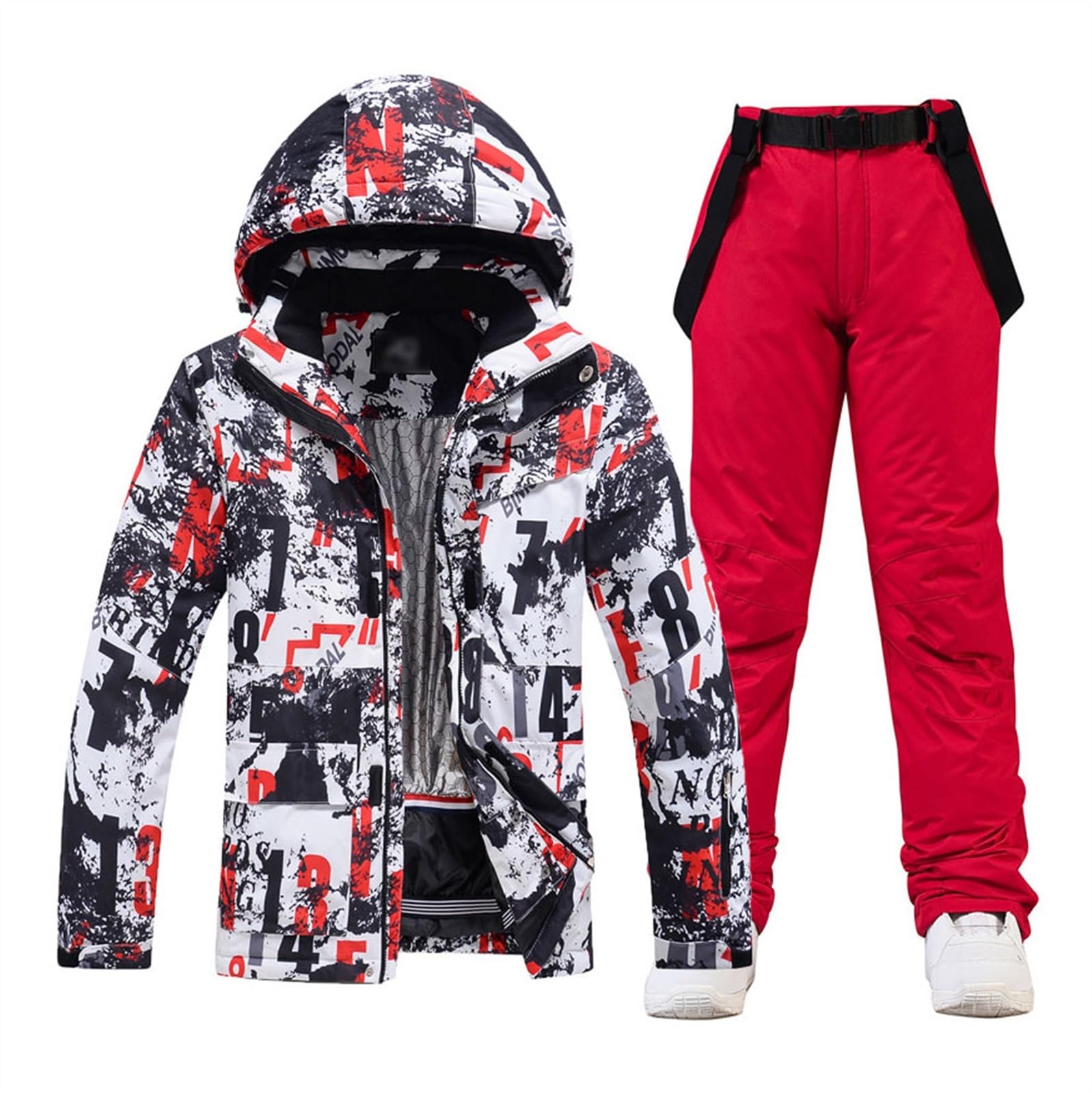 Wygwlg Set Giacca E Pantaloni Da Sci Stampati Con Lettere E Numeri Con Cappuccio Caldo E Ispessente Da Uomo, Tuta Da Sci Da Snowboard Impermeabile Per Sport All'aria Aperta, Per Gli Sport